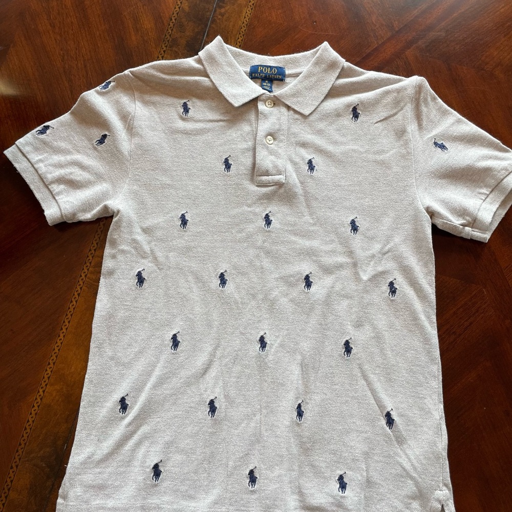 Boys’ Polo by Ralph Lauren Light Gray Polo with Navy Pony Embroidery